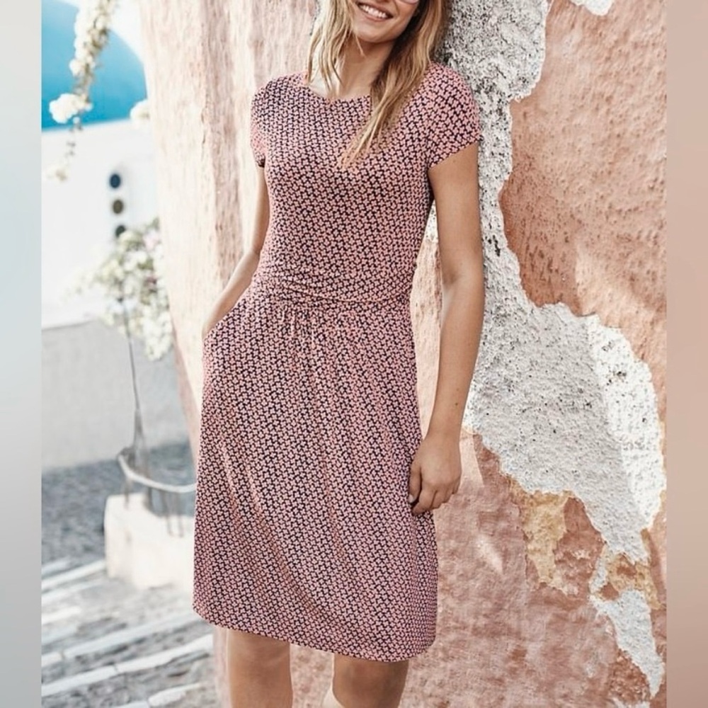 Boden Amelie Jersey Knit Ruched Midi Dress Size 4 Floral Pink Navy